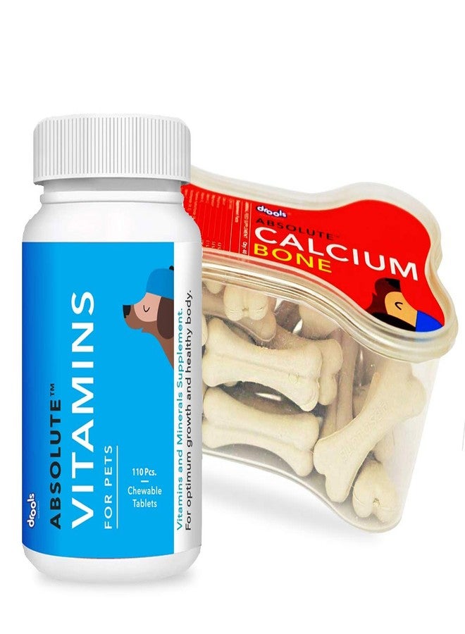 Drools Dog Supplements Combo of Vitamin Tablet - 110 Pcs and Calcium Bone Jar - 40 Pieces, 600g - Image 1